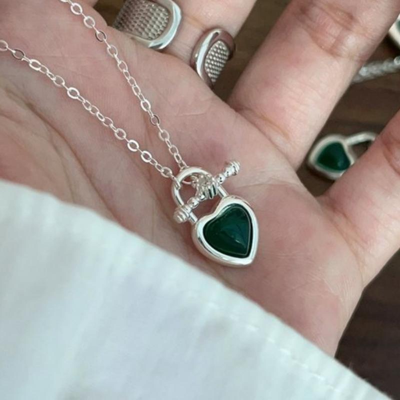 

925 Серебряный Изумруд Циркон Любовь Сердце Кулон Ожерелье Для Женщин Роскошное Ретро Ожерелье Вечеринка Ювелирные Изделия