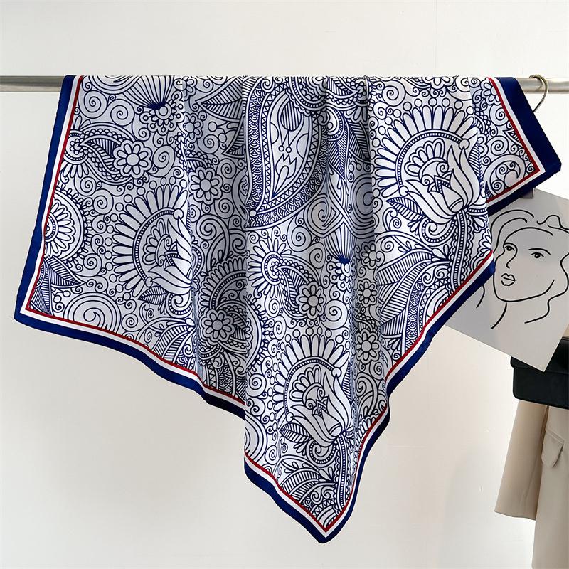 90*90cm Square Luxury Brand Women Scarf Silk Print Designer Hijabs Female Neckerchief Scarves Wrap Headband Bandana