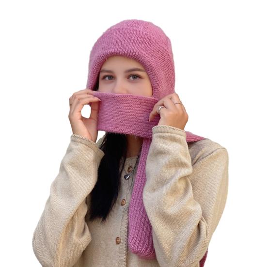 

Шарф-шапка однотонна легка тепла в язана шапка осінь зима для активного відпочинку на природі подорожей їзди на велосипеді головний убір рожевий