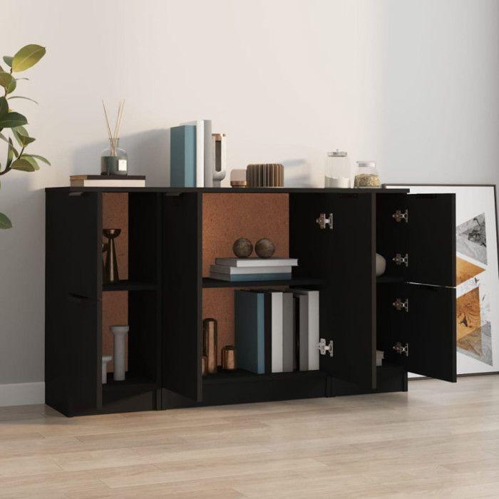 VidaXL Buffet 3 pcs, Meubles de Rangement avec Porte, Armoires de Rangement, Buffets de Salon Salle de Séjour, Moderne, Noir 3115845