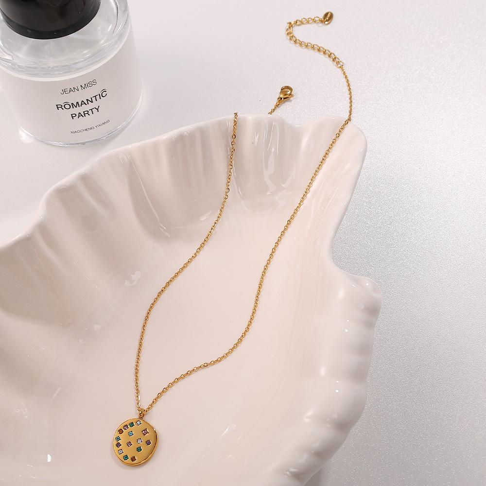 Cross-Border New Arrival Simple Fashion Personality Temperament Wild Sweater Chain Crystal Zircon Round Brand Pendant Necklace