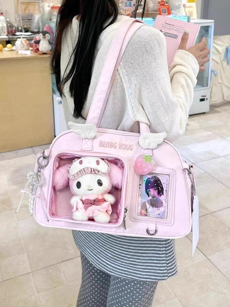 Japanese-Style INS Minimalist Solid-Color Fashion Shoulder Bag, Polka-Dot Wing-Decorated Cute Ita Bag (Shoulder & Crossbody)