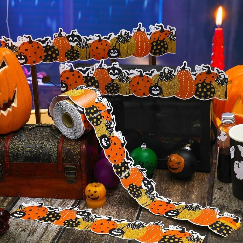 1pc Halloween Pumpkin Sticker Bulletin Board Border Trim Black Bat Classroom Wall Decorations Party Self Adhesive Sticker