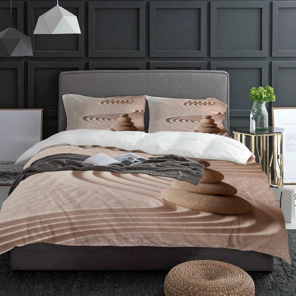 

Zen Garden Stones Sand Bedding Set 3pcs Boys Girls Duvet Cover Pillowcase Kids Adult Quilt Cover Double Bed Set Home Textile (135x200cm)