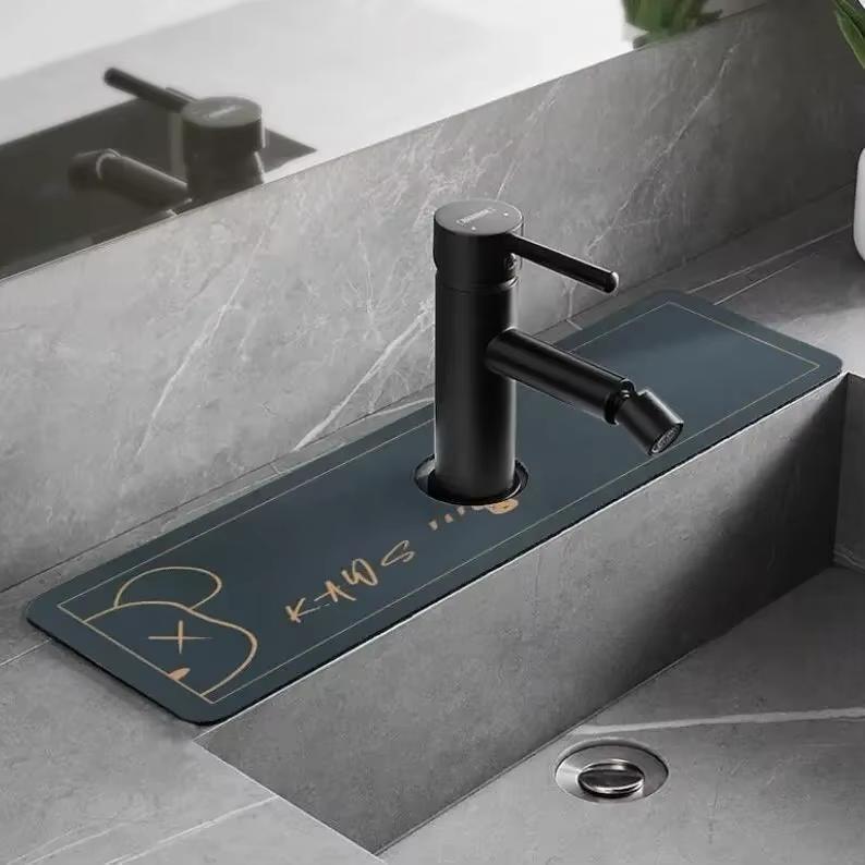 VIKAMA Cartoon Cute Faucet Mat Kitchen Super Absorbent Mat Coffee Machine Drain Mat Drying Mat Quick-Drying Bathroom Drain Mat
