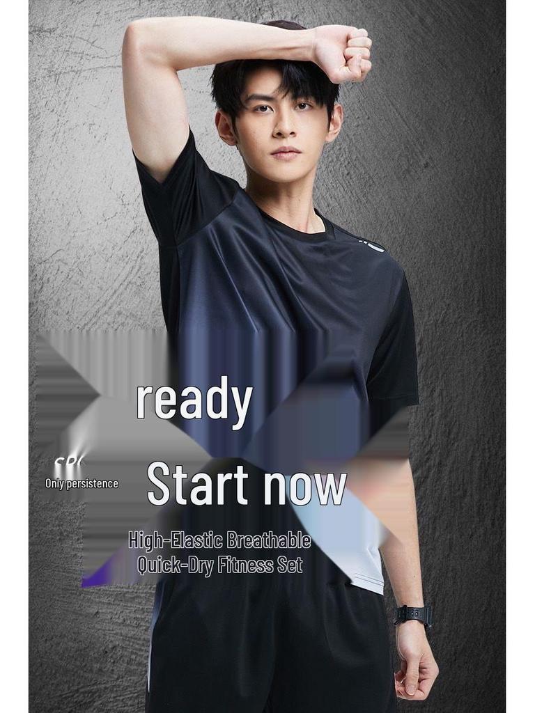 Unisex Quick-Dry Ice Silk Sports Set - Short Sleeve & Plus Size for Outdoor Running