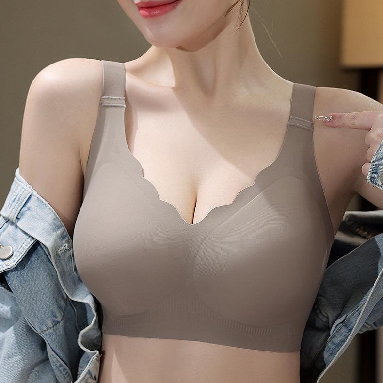 Sexy Bra Women's Wavy Neck Large Size Bra Breathable Fixed Cup One-piece Underwear Push Up Bra