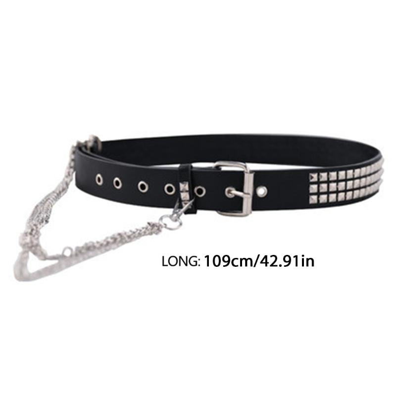 Pin Buckle Waist Belt for Dress Western Style Belt with Alloy Rivet & Dangle Chain Wide Waist Belt Ladies Skirt Belt