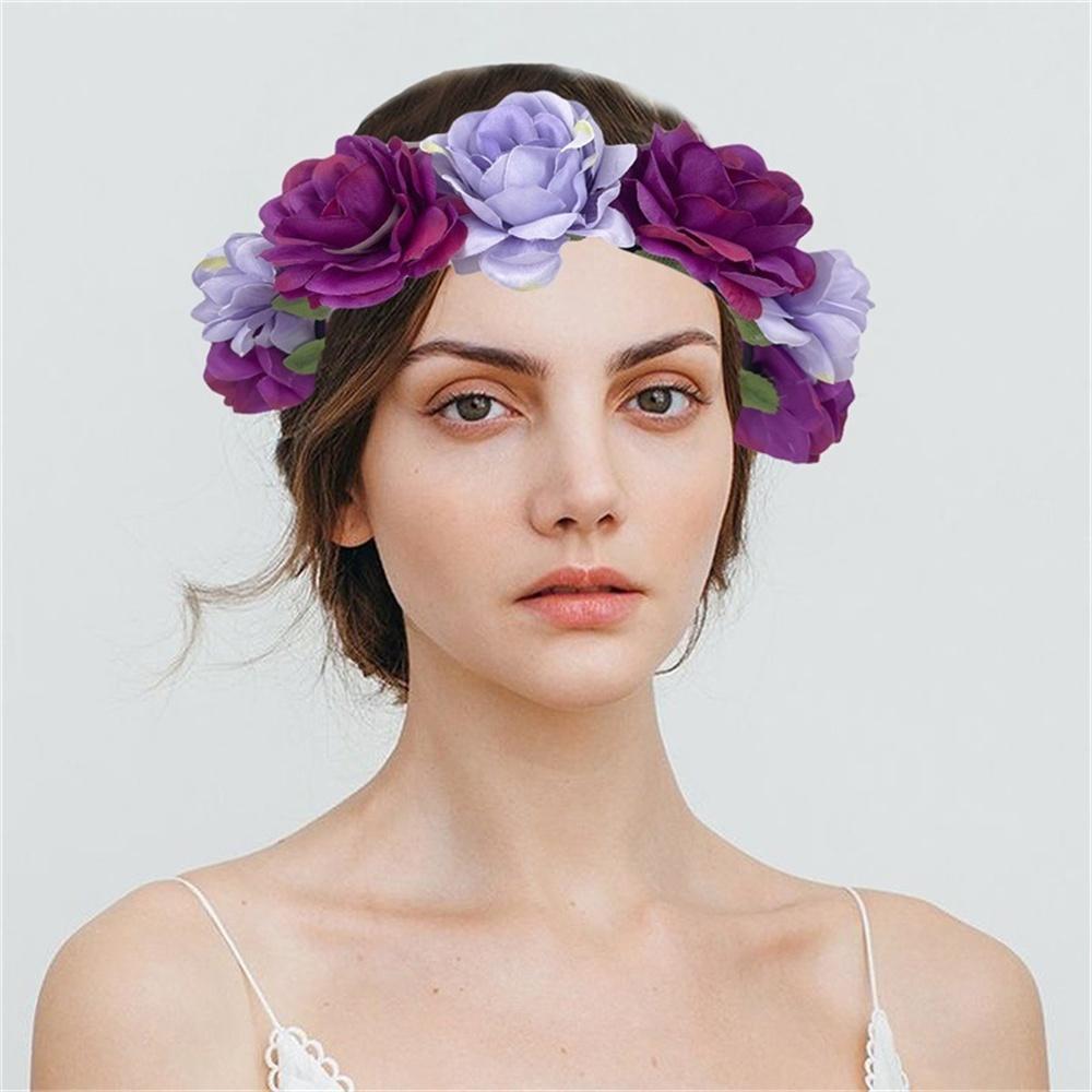 Imitation Rose Flower Headband Retro Fake Flower Decor Crown Headband Women Headpiece Hair Hoop Party Decor