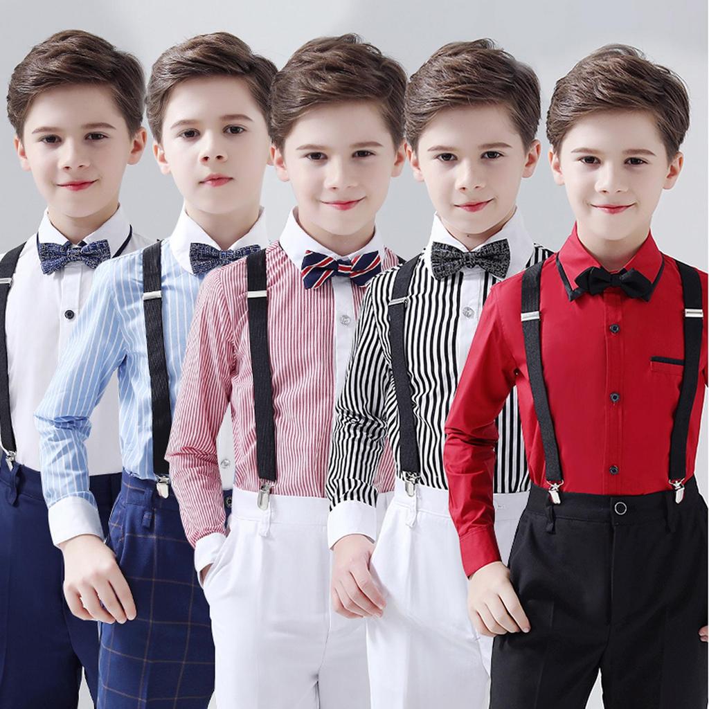 Kids 3 Clips Suspenders Bow Tie Set Adjustable Elastic Braces for Boys Girls