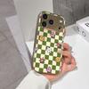 Lucky Start Phone Case For iPhone 17 16 15 14 13 12 11 Pro Max 16E Gold Electroplated Glass Shell  Checkerboard Cute Icons Cover