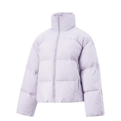 Li Ning Hot Pot Down Series Water-Resistant Stand Collar Letter Print Warm Casual Versatile Zipper Short Winter Down Jacket Women Jacket AYMU478-4