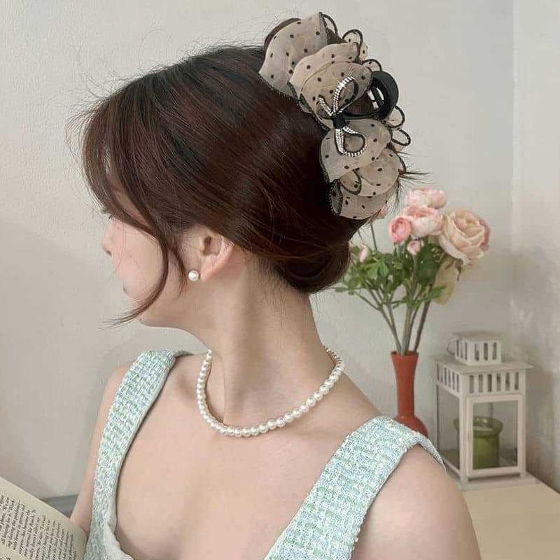 Elegant Mesh Bow Hair Clips Women Ponytail Claw Clip Sparkling Rhinestone Clips Hairpin Girls Headdress Hair Accessories Gifts