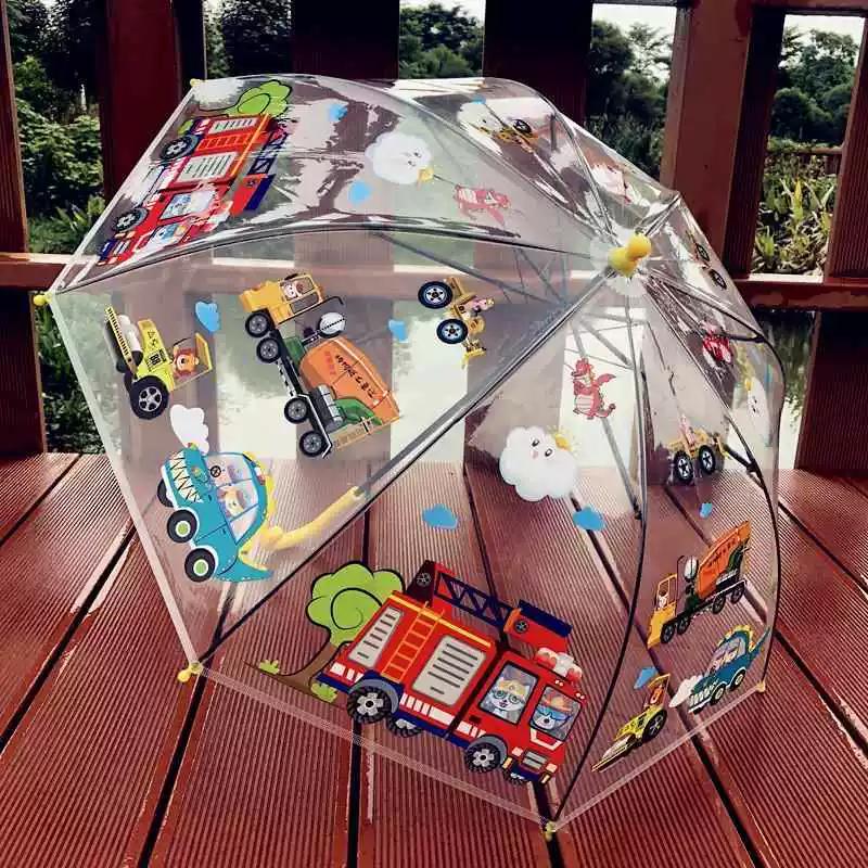 Neues Feuerwehrauto Ingenieurteam Transparenter Kinderregenschirm Kindergarten Niedlicher Cartoon Baby Schüler Mädchen Junge Regenschirm Fire Truck Yellow 3-7 Years Old transparent/gelb