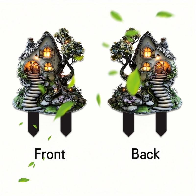 Acrylic Miniature Cabin Stake Decoration Weather Resistant Acrylic Cottage Stake Ornament For Patios Backyard Garden