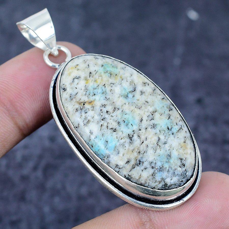 K2 Blue Azurite Gemstone 925 Sterling Silver Jewelry Pendant 2.29"