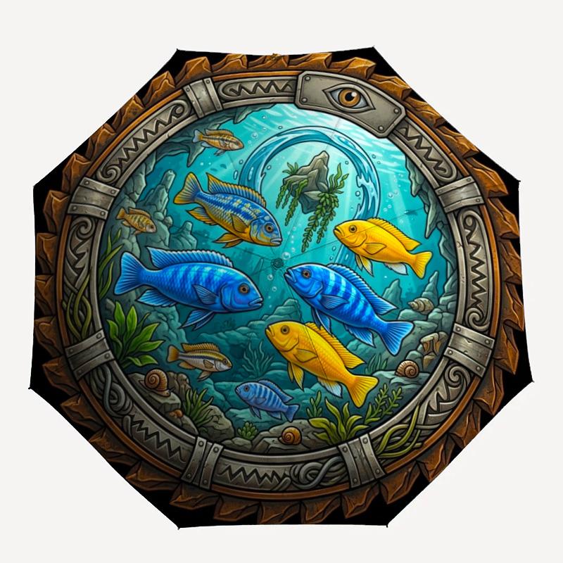 Underwater Marine Life pattern umbrella, portable and foldable design, 8 ribs, a casual accessory for Halloween, Christmas, and birthday gifts.