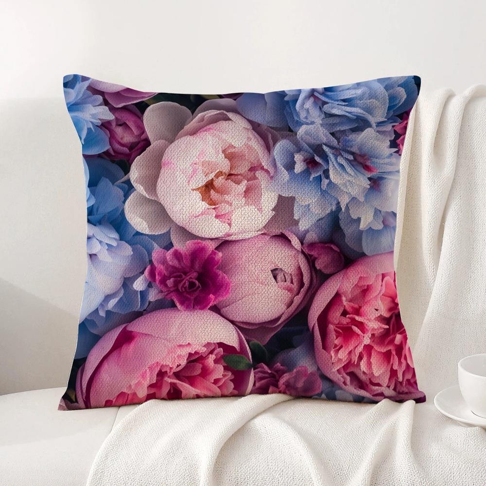 Hot Peony Cushion Cover Natural Linen Organic Fabric DoubleSided Printing Sofa Home Decor Breathable Bed Pillow
