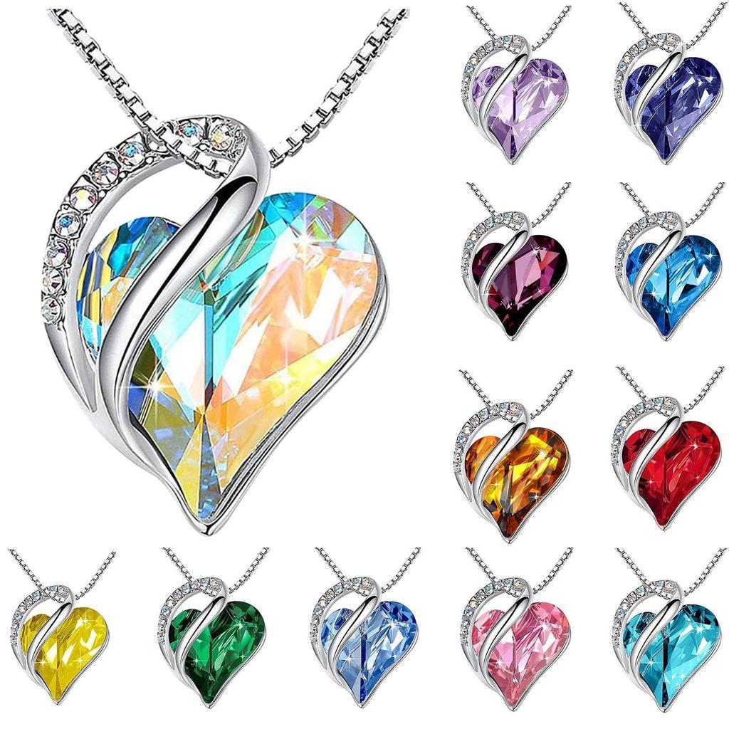 Heart-Shaped Geometric Birthstone Necklace for Women – European and American Style