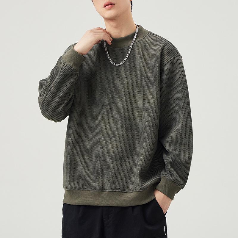 Men's Retro Heavyweight Knit Hoodie - Loose Casual Style for Autumn and Spring