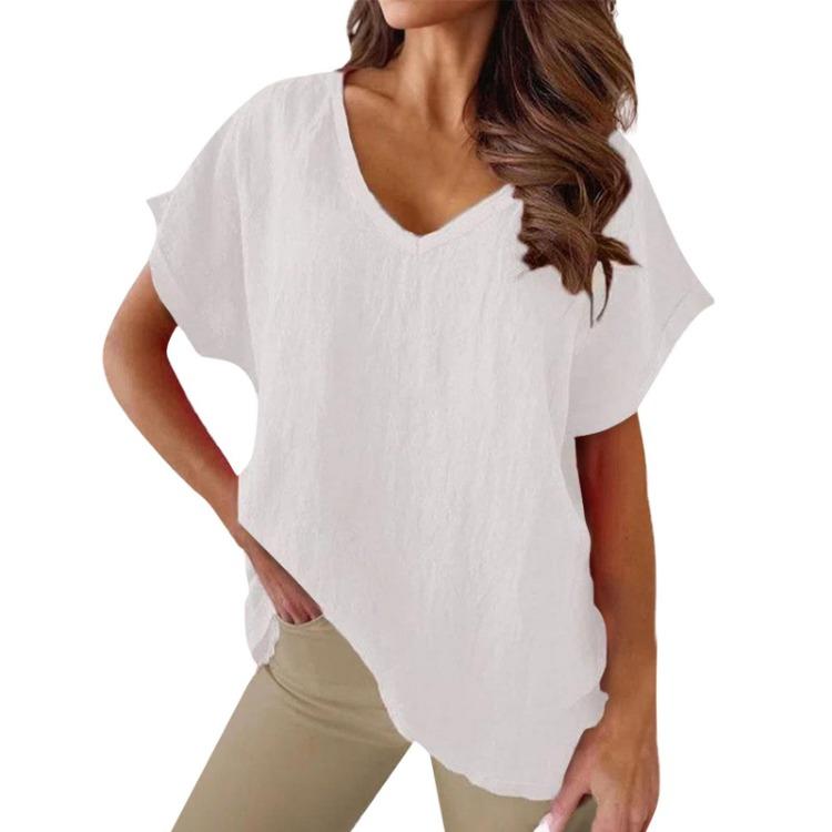 

Casual Women s V Neck Cotton Short Sleeve Solid Color Fashion T Shirt XXL