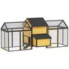Galinheiro Pequeno Abrigo para Animais com 2 Pátios Externos, 1 Ninho, 2 Rampas, Telhado de Asfalto, Resistente às Intempéries, Amarelo