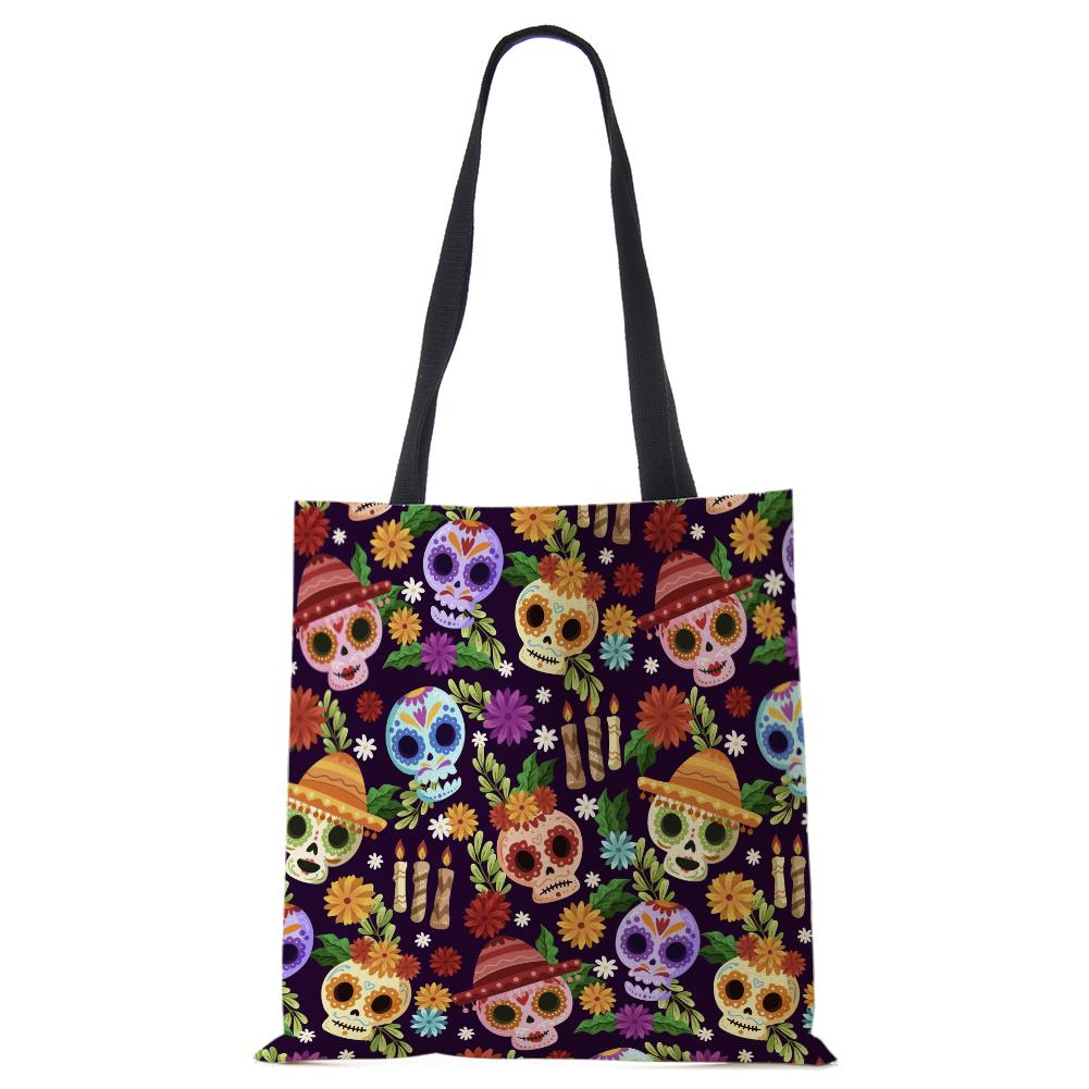 Abstract Art Skull Horror Print Shopping Bags Women Folding Reusable Customize Tote Shoulder Bag Canvas Groceries Handbags 2022 CLE
