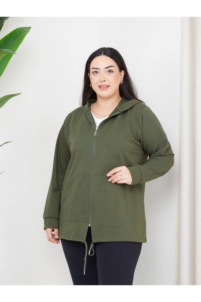 Damenstil Übergröße Sweatshirt Große Größe Kapuzen-Reißverschluss-Modell 2 Taschen Lang Grün Sport & Freizeit Sweatshirt Grün