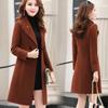 Women's Autumn Solid Color Korean Slim Double Breasted Wool Jacket Elegant Mid-Long Jacket