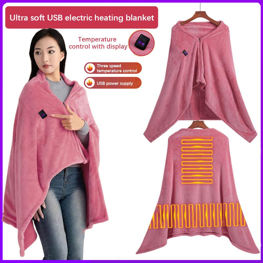 Wearable Heating Electric Blanket Shawl 3 Heated Level Throw Blanket USB Interface Coral Velvet Heated Fast Heating Heated Mat
