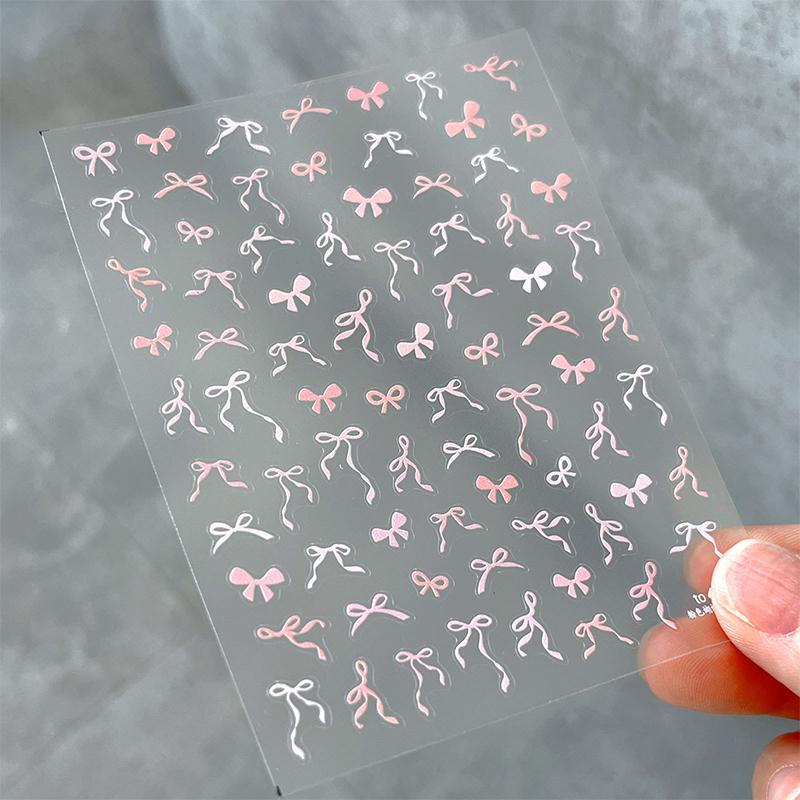 

Ribbon Bow Nail Sticker Pure Desire Black And White Pink Irregular Bow Thin And Tough Back Adhesive Diy Nail Art Decals розовый