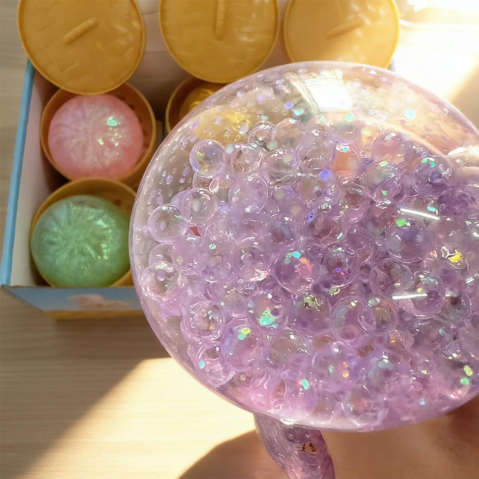 Kawaii Glitter Squeeze dumpling squishies Toy Steamed Bun Stress Relief Soft TPR Squishy with Steamer Box for Kids And Adults