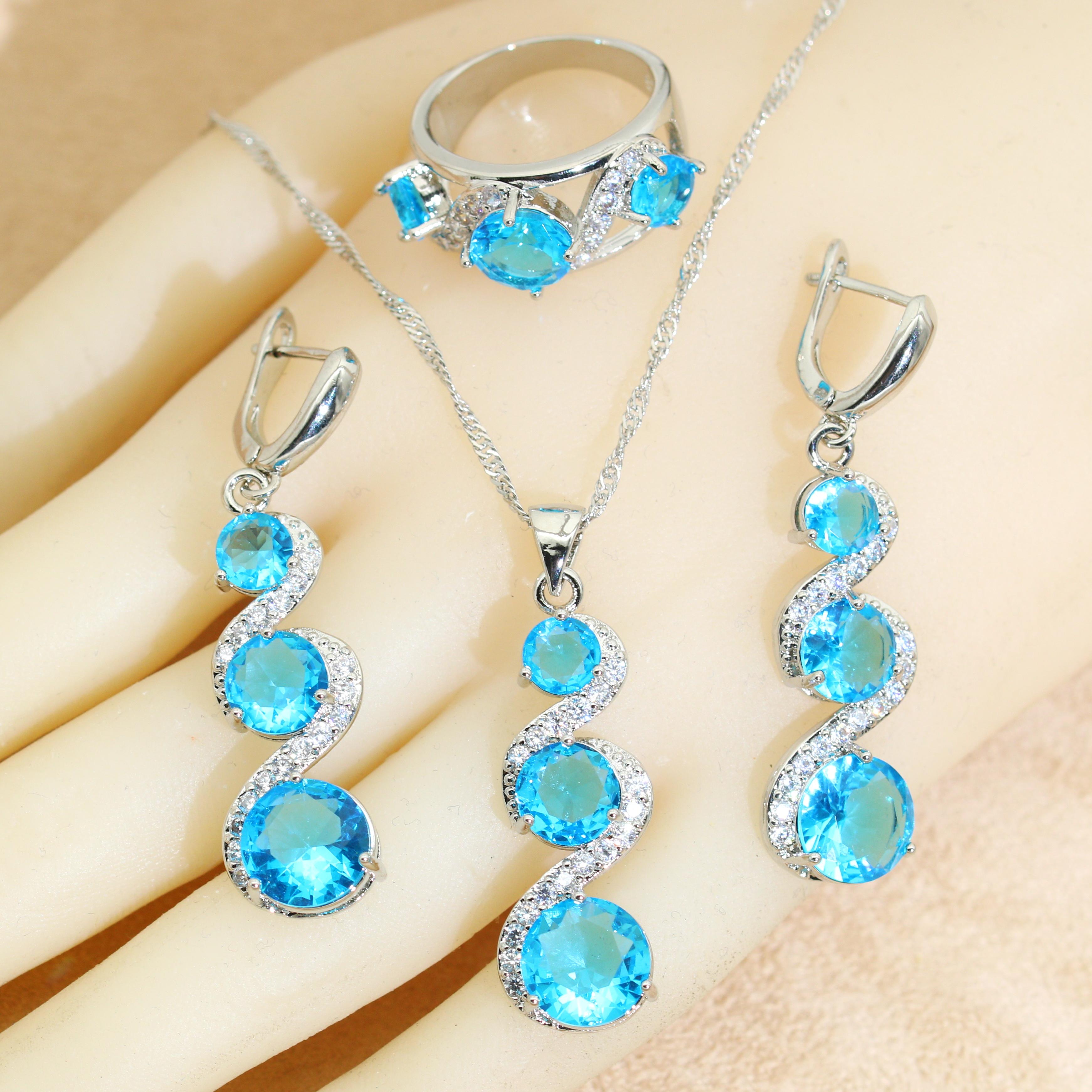 

Свадебные наборы украшений для женщин Серьги с фиолетовыми кристаллами Ожерелье Подвеска Кольцо Свадебный подарок 10