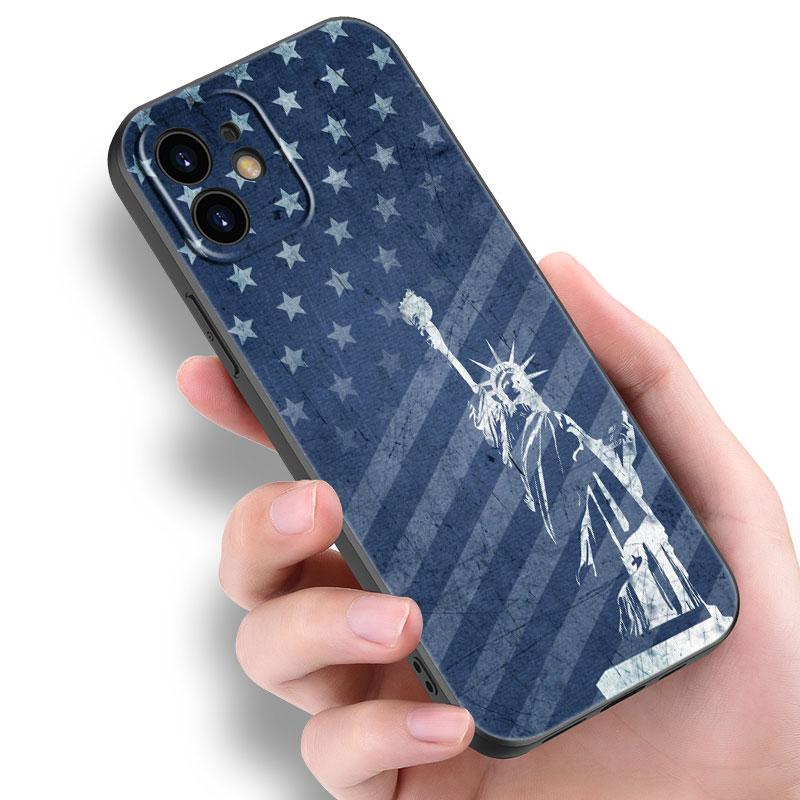 Custodia per telefono con aquila bandiera americana USA per Apple iPhone 14 13 12 Mini 11 Pro Max 7 8 XR X XS 7 8 Plus SE 2020 2022 Cover Nera