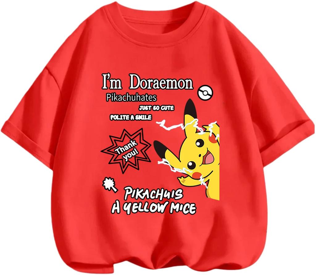 Breathable Summer Short Sleeve T Shirt Pikachu Casual Leisure Style Classic Cartoon Design For Children 3 To 14