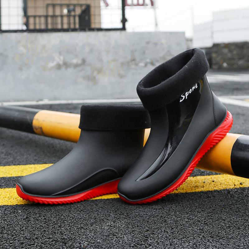 Waterproof Shoes Men's Rain Shoes Fashion Short Tube Thickened Warm Rubber Shoes Work Non-slip Short Rain Shoes Fashion