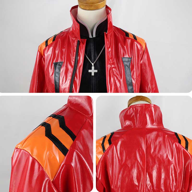 Katsuragi Misato Cosplay Kostüm Halloween Katsuragi Misato Komplettset Rote Jacke Kleid Halskette Perücke Anime Uniform Misato Outfits