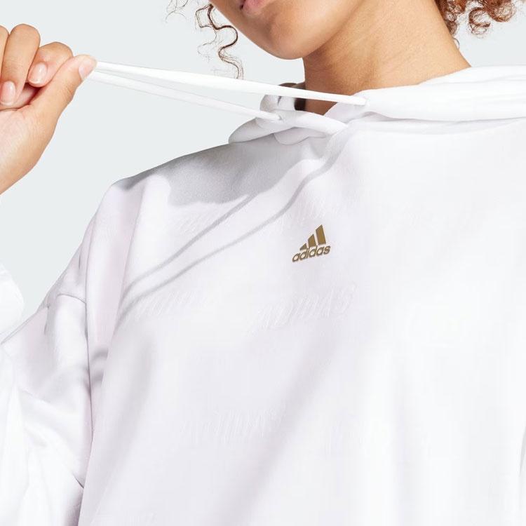 Adidas Embossed Monogram Fleece Hoodie Sweatshirt Women's White IM2587