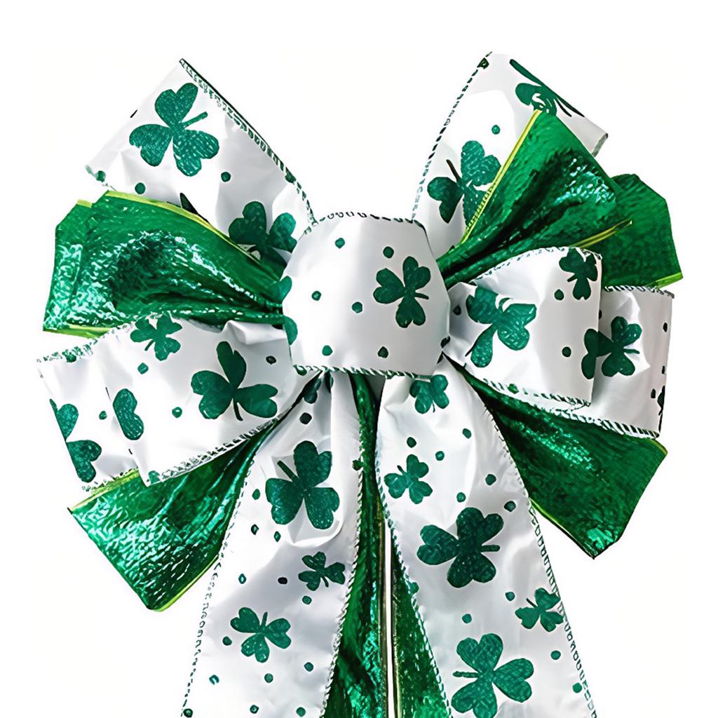 St Patricks Day Tree Topper Bows for Wreath Decorations Large White Green Glitter Shamrock Bowknot for Home Indoor Outdoor Decor