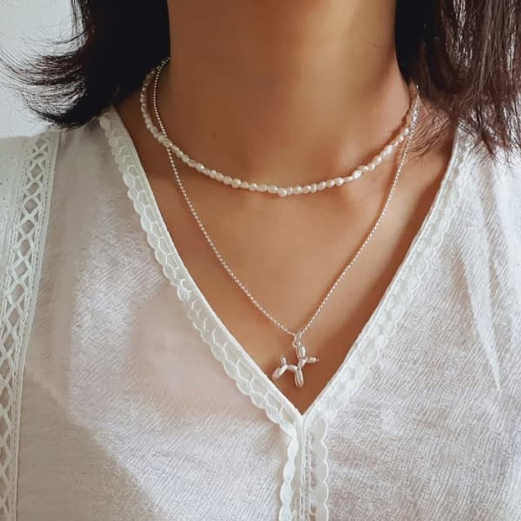 Women's 925 Silver Silver Puppy Long Layered Necklace