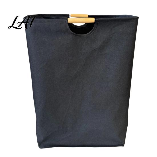 Cotton And Linen Laundry Organizer Basket with Wooden Handles Large Space Saving Bag Basket Storage Foldable for Families Collapsible Hamper
