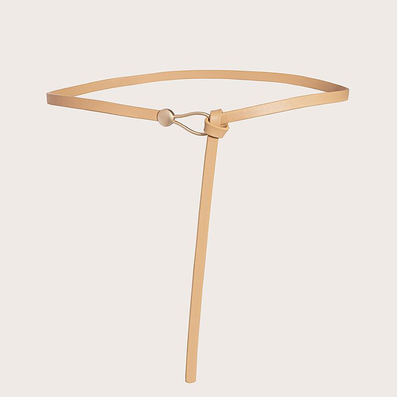 Pu Thin Waist Belt With Metal Buckle For Casual Dress And Retro Style