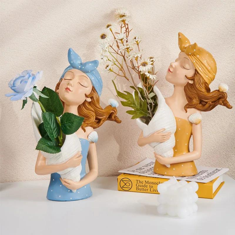 Nordic Girl Figurine Decoration Holding Desk Storage Tray Makeup Organizer Holder for Keys Candy Jewelry Home Living Room Decor