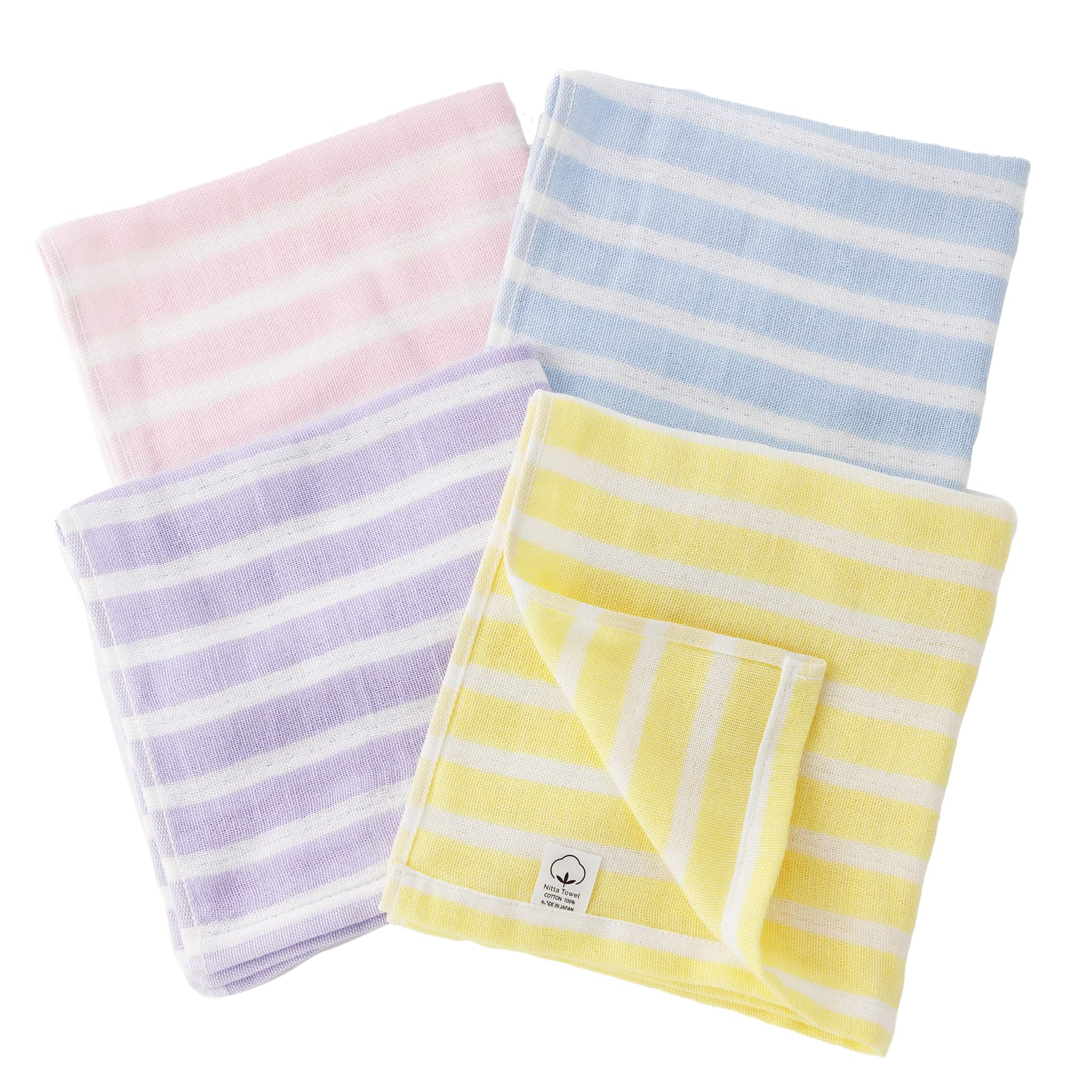 

Mukotowel Double Gauze Border Hand Senshu Made in Set of Assorted Towels, Towels, Thin, Japan, Quick-Drying, 4,