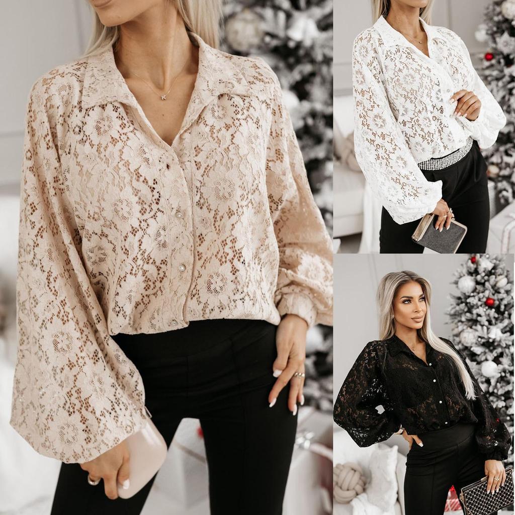 Frühlings Europäisches & Amerikanisches Damen Sexy Spitzenhemd