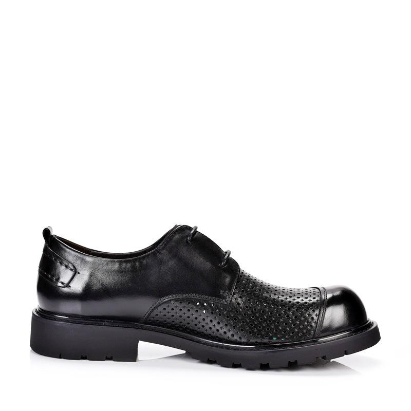 Big Head Shoes Men'S Hollow Leather Shoes Trendy Versatile Thick-Soled Business Shoes Breathable Round Head Punched Hole Shoes Sandals Men