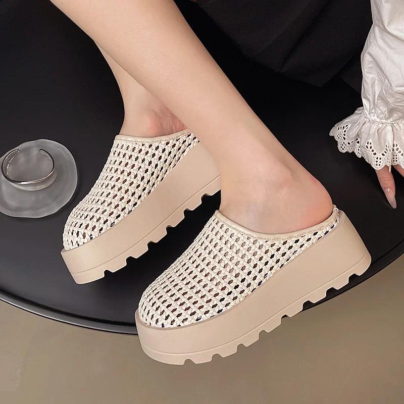 Dammode Tofflor Platåsula Gör En Läckande Ovandel Täcker Tån Damtofflor Andningsbara Klänning Koncisa Zapatillas De Mujer