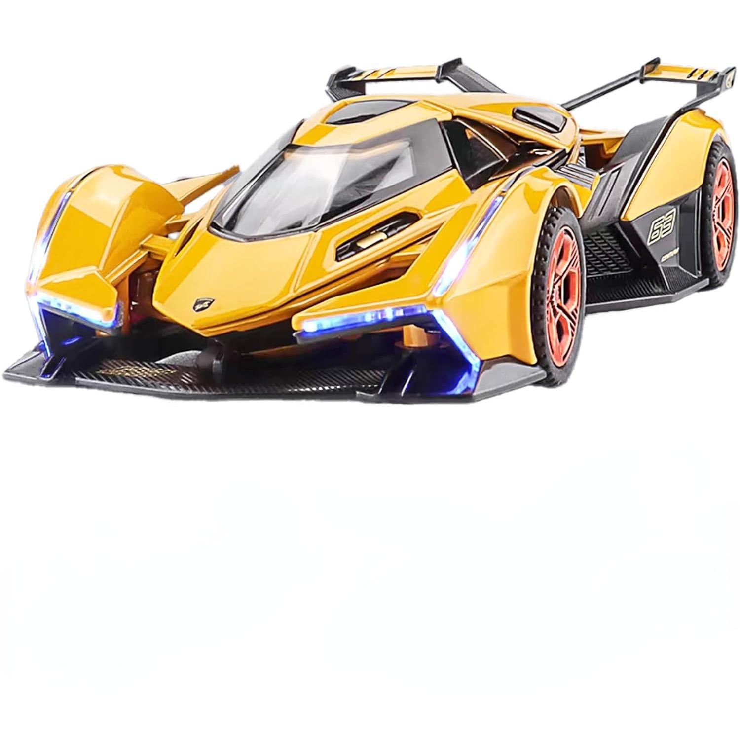 

1/32 игрушечные машинки Lambo V12 гоночный автомобиль игрушечная модель литая под давлением модель с откидным механизмом со звуком и светом игрушечный автомобиль для мальчиков 3+ лет фестиваль подарочный автомобиль 1/32-Size:15.3*7.2*3.4cm жёлтый