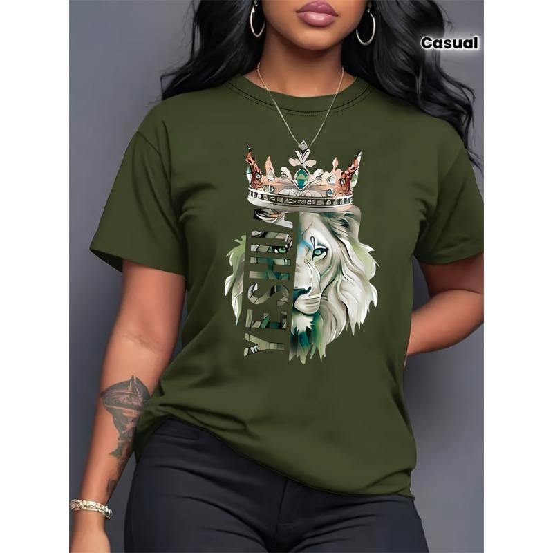 

Blue Lion Crown T-shirt, casual round neck short sleeved top, spring and summer women s clothing S