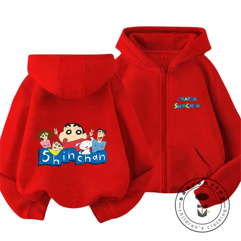Trendy Kids Zipper Hooded Sweatshirt Cute Kawaii Winter Street Style Tops Crayon Shin Chan Children 3 14